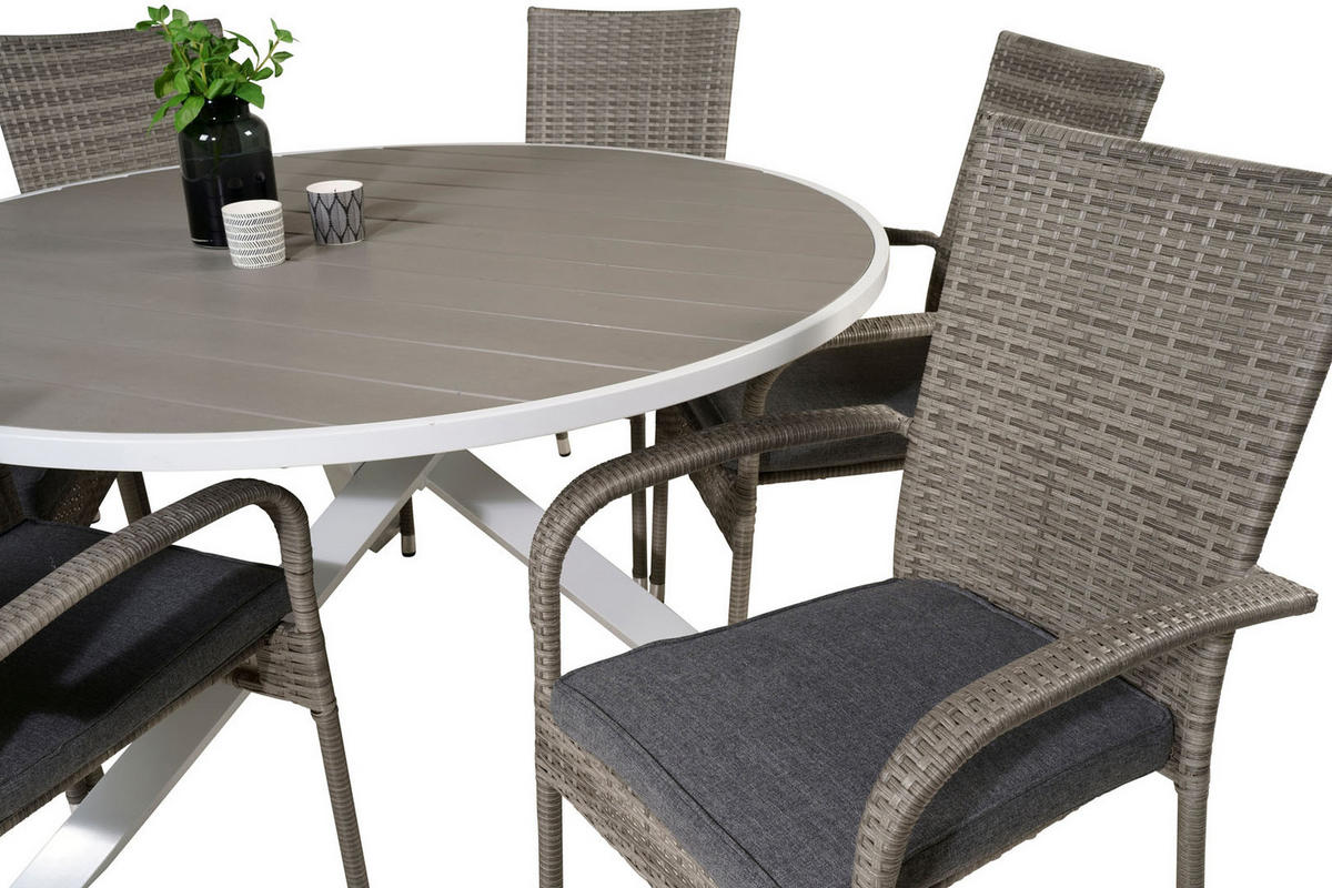 GARTENTISCHGRUPPE, Parma, Tisch Grau, Rattan, 140 x 140 x 73 cm, 7-teilig - Grau, Naturmaterialien - ebuy24