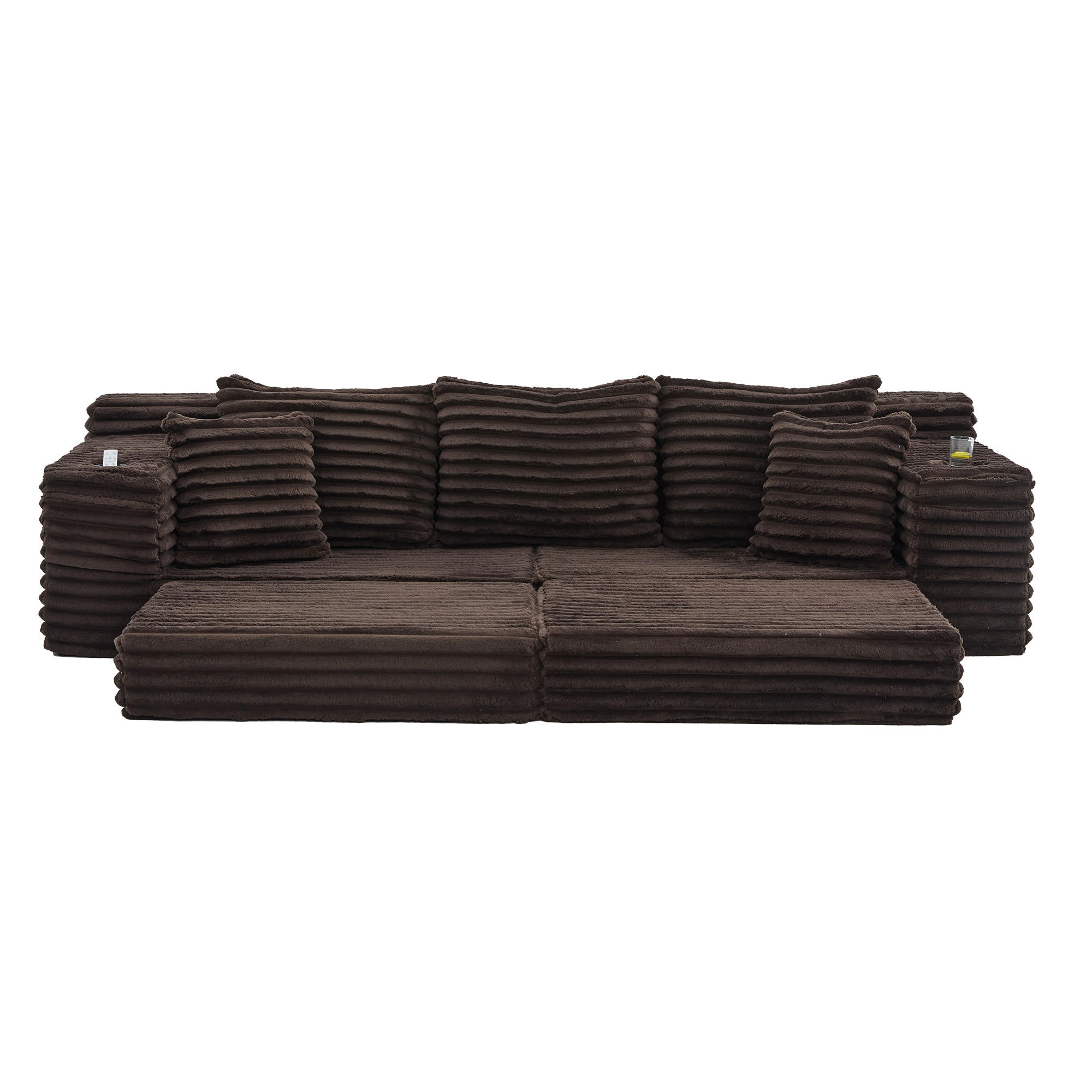 SCHLAFSOFA aus Cord mit Getränkehaltern und Kissen, Kaffeebraun - Mokka, Textil (107.48/34.25/38.58cm)
