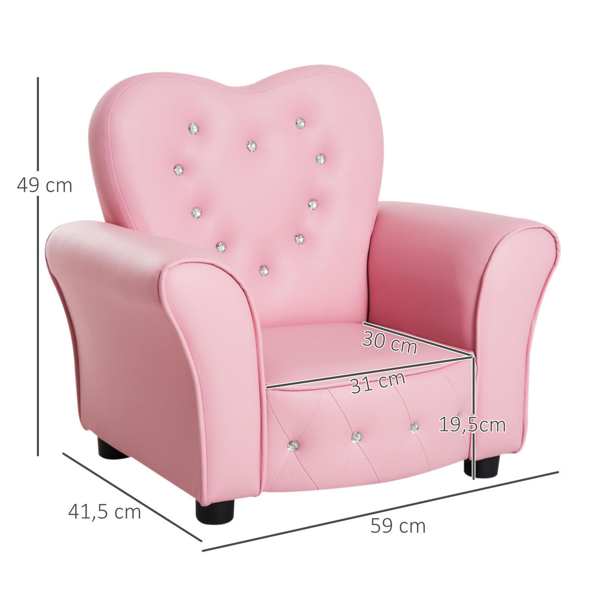 KINDERSEESSEL, Rosa, PVC, Schaumstoff - Rosa, Kunststoff (41.5/49/59cm) - HOMCOM