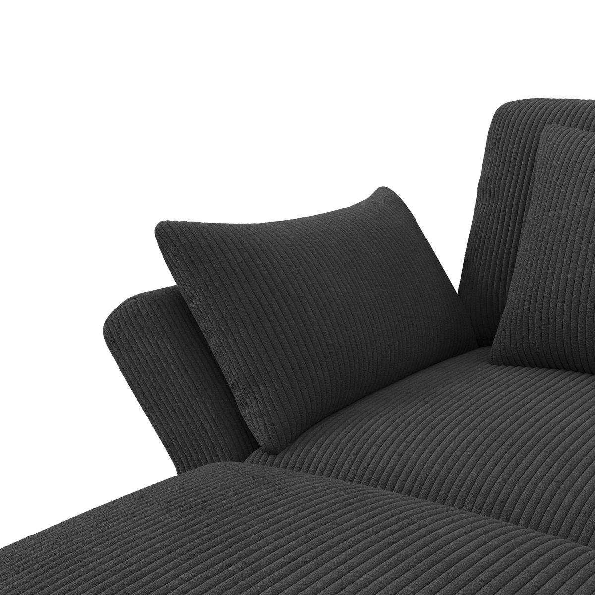 WOHNLANDSCHAFT Cord Grau mit verstellbaren Armlehnen und Hocker - Dunkelgrau, Kunststoff/Textil (290/89/159.5cm) - WISHDOR