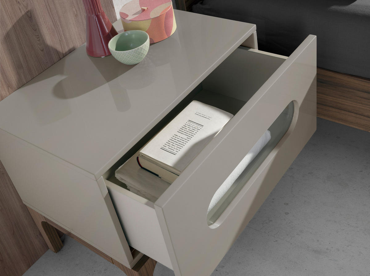 NACHTSCHRANK Nachttisch aus grauem und Walnussholz mit Innenbeleuchtung 60/41/51 cm - Walnussfarben/Grau, Holzwerkstoff (60/51/41cm) - ANGEL CERDA