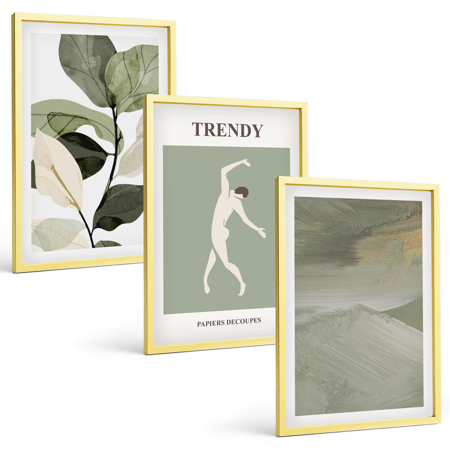 BILDER SET 3er Set - 40x60 cm Goldrahmen - Abstrakte Pflanzensilhouettenmuster - Goldfarben, Kunststoff (40/60cm) - TULUP