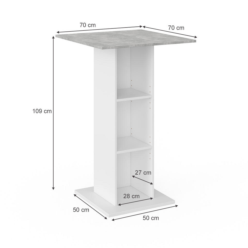 Thumbnail - Vicco Bartisch, Grau, Holzwerkstoff, 3 Fächer, Quadratisch,Quadratisch, 70x109x70 cm, Esszimmer, Barmöbel, Bartische