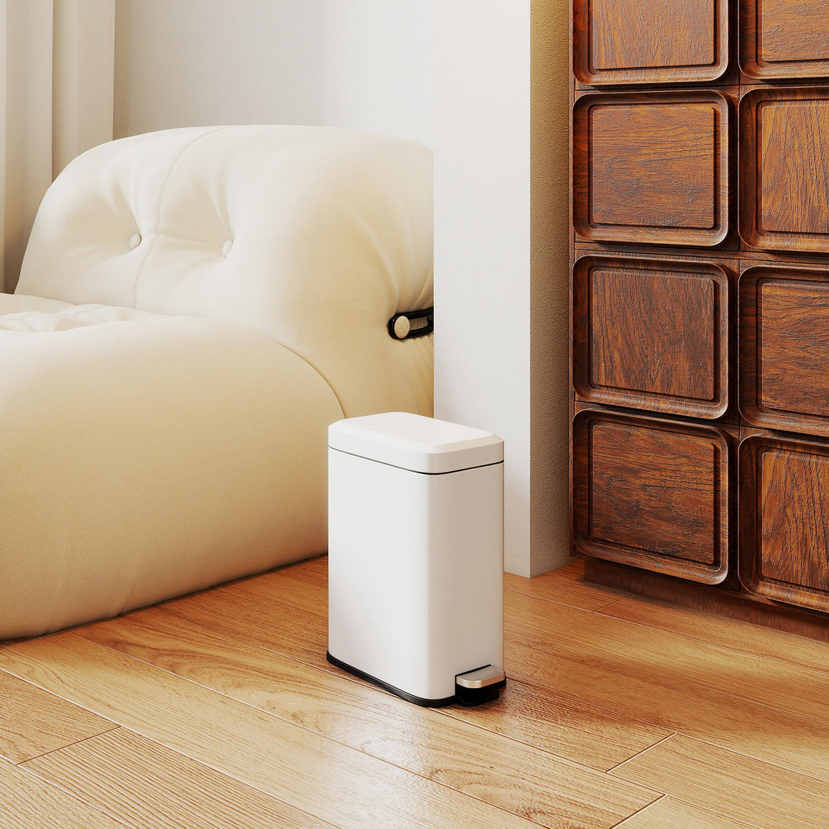 MÜLLEIMER 5L Treteimer Abfalleimer mit Deckel und Fußpedal für Wohnzimmer - Weiß, Metall (14/32/29.2cm) - HOMCOM