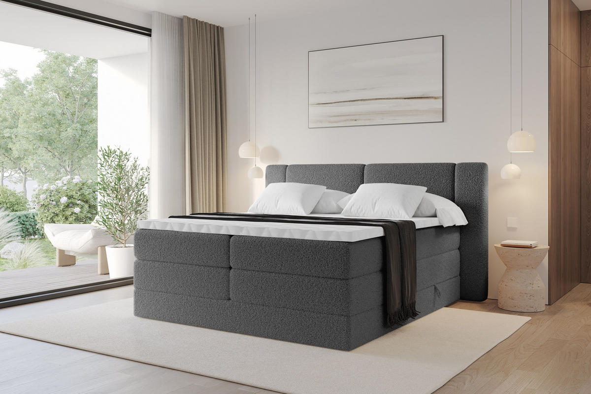 BOXSPRINGBETT mit Matratze H3/H4 - EVON KING - 140x200 cm Grau - Taupe, Holzwerkstoff (140/200cm) - ALTDECOR