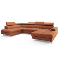 WOHNLANDSCHAFT CORENO Orange Boucle-Stoff mit Schlaffunktion - Terracotta, Holz (345/88/190cm) - MASSENO