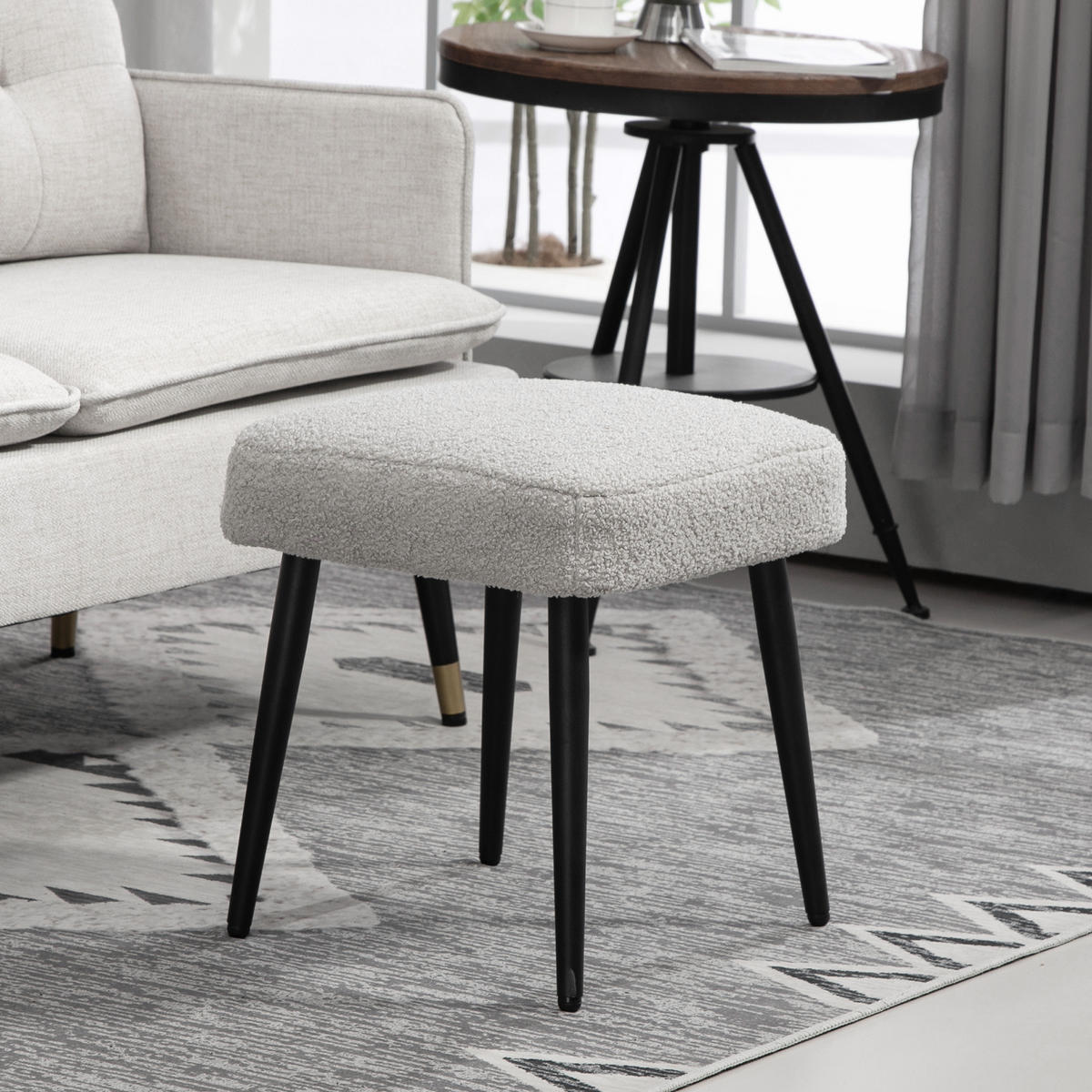 FUSSHOCKER Sitzhocker Quadratischer Schminkhocker mit Kaschmir-Optik, Stahlbeine - Hellgrau, Kunststoff (42/44/42cm) - HOMCOM