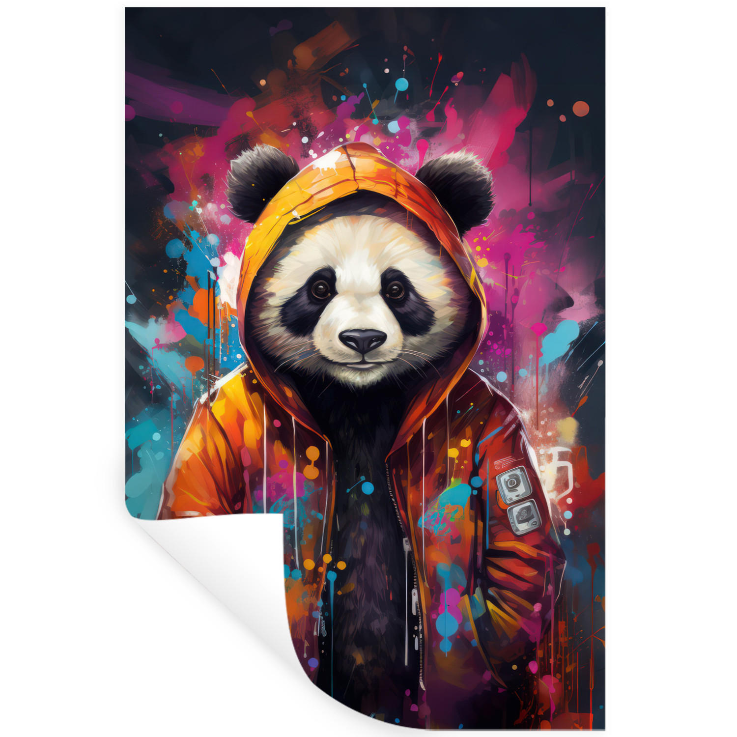 MuchoWow SAMOLEPKA NA ZEĎ Panda - Bunda - Graffiti - Oranžová 40x60 cm