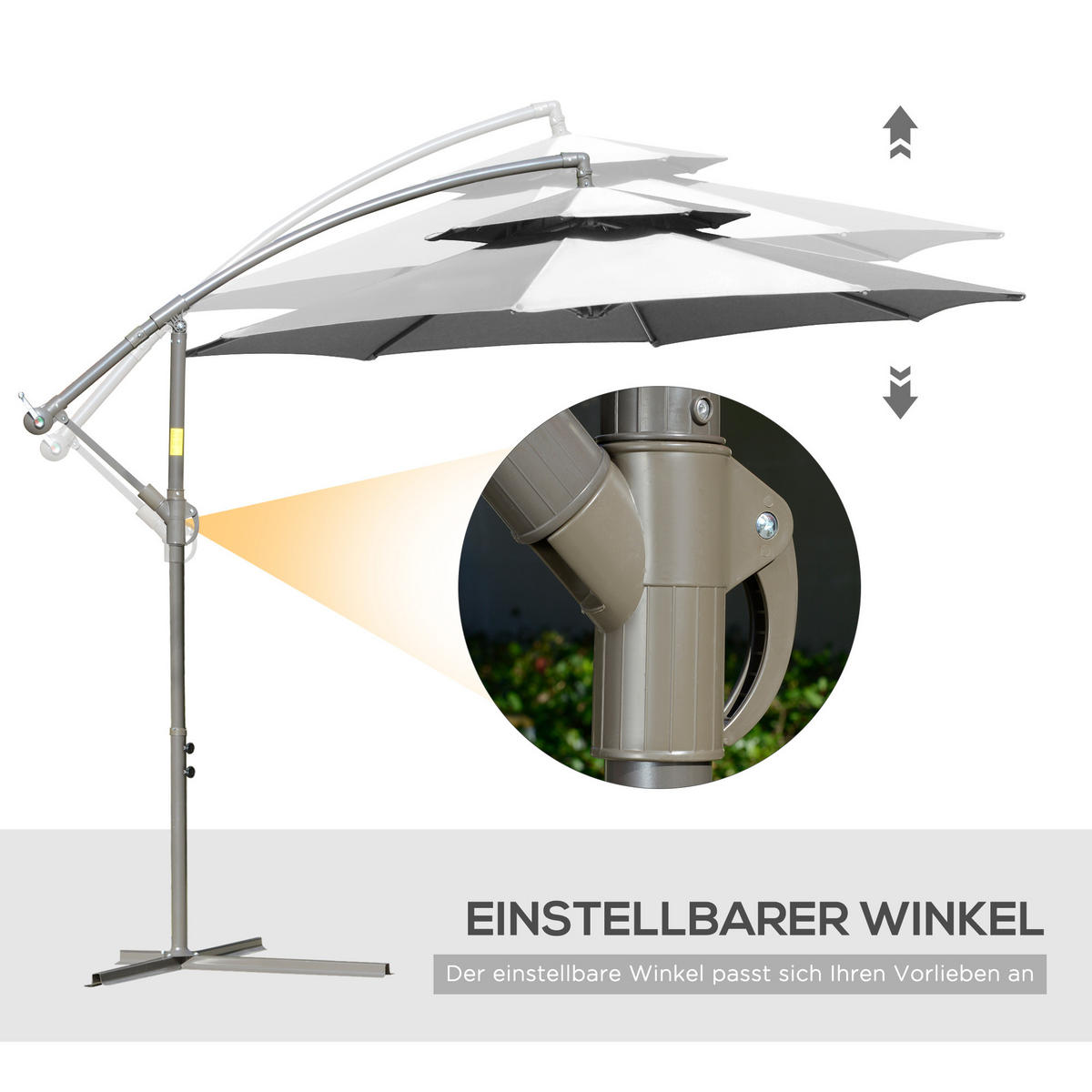 SONNENSCHIRM, Polyester, Stahl, Hellgrau - Hellgrau, Metall (2.67/2.67cm) - Outsunny