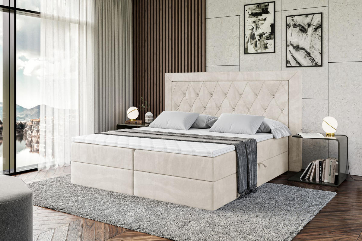 BOXBETT mit H3-Matratze und Lattenrost - NOEL - 140x200 Ecru - Ecru, Holzwerkstoff (140/200cm) - ALTDECOR