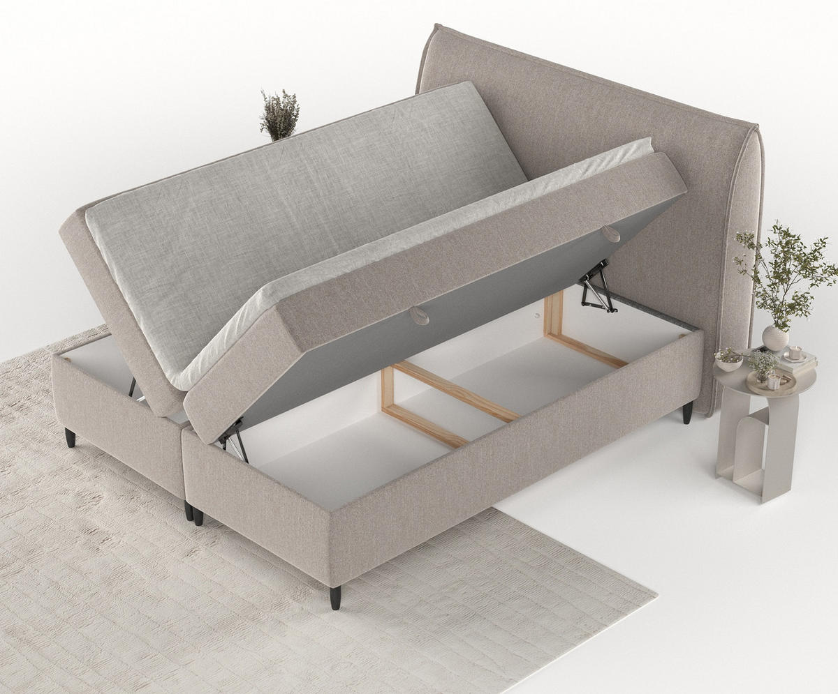 BOXBETT Corvus Hellbraun 140/200 cm mit Taschenmatratze und Topper - Hellbraun/Schwarz, Holz/Holzwerkstoff (140/200cm) - Maison de Reve