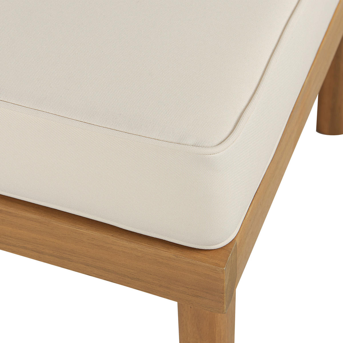 OTTOMANE Akazienholz hellbraun Auflage creme Baratti - Hellbraun/Beige, Holz (57/39/57cm) - Beliani