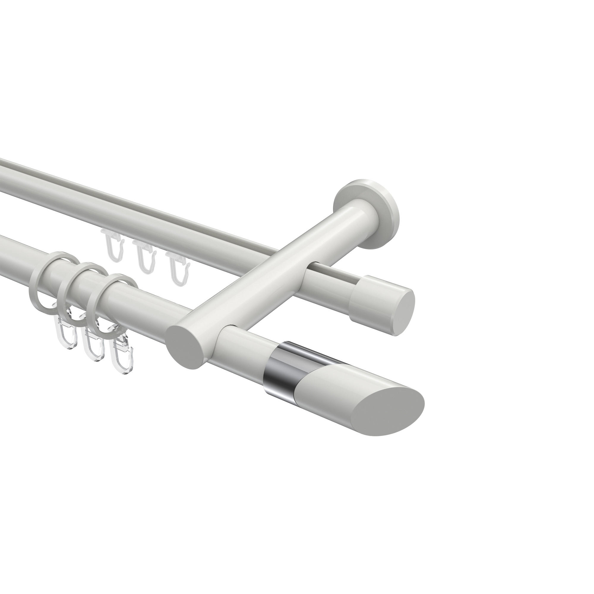 RUNDROHR-INNENLAUF-GARDINENSTANGEN-SET Platon Verano 420 cm (geteilt in 3 x 140 cm), 2-läufig, 20 mm Ø Weiß - Chromfarben/Weiß, Metall (420cm) - INTERDECO