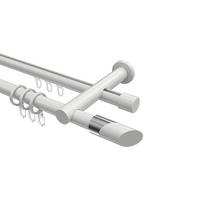 RUNDROHR-INNENLAUF-GARDINENSTANGEN-SET Platon Verano 420 cm (geteilt in 3 x 140 cm), 2-läufig, 20 mm Ø Weiß - Chromfarben/Weiß, Metall (420cm) - INTERDECO