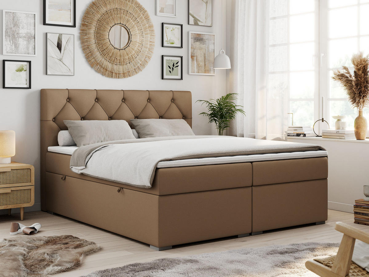 BOXBETT ALDA 120/200 Braun Kunstleder - H4 - Braun, Holz/Textil (120/200cm) - MKS