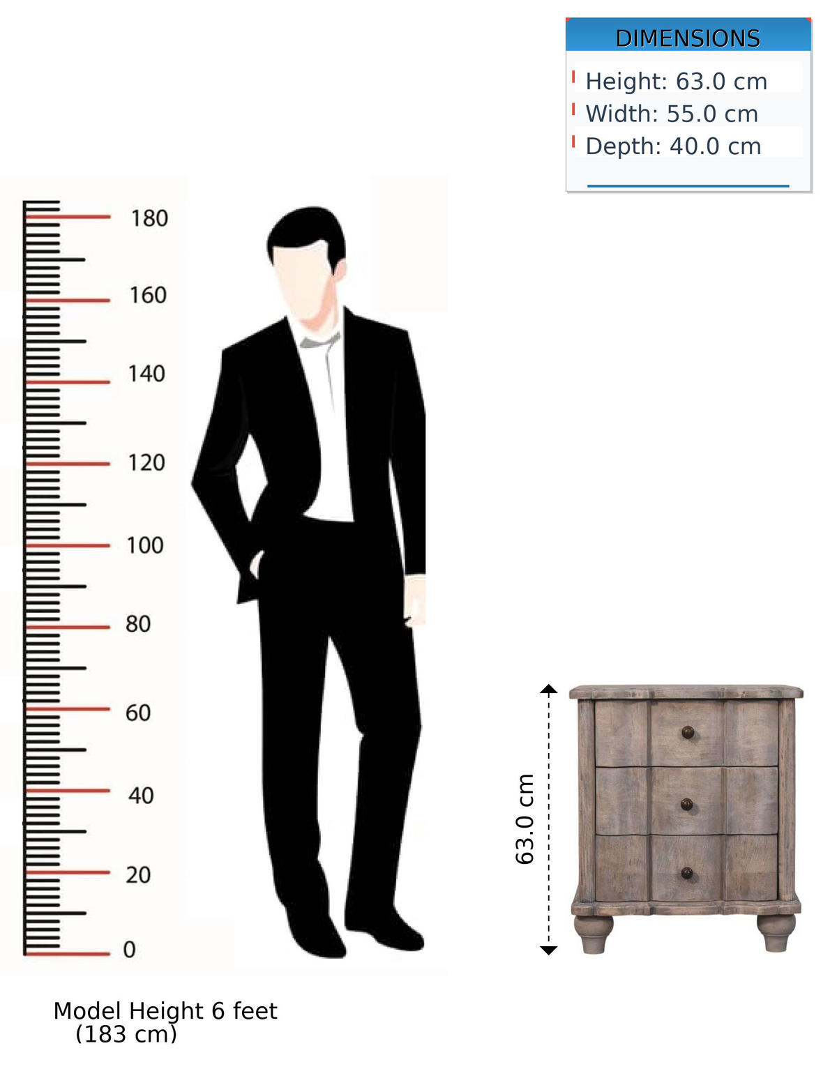 NACHTTISCH mit Acid-Wash-Finish, 3 Schubladen, grau - Grau, Holz (55/63/40cm) - Artisan Furniture