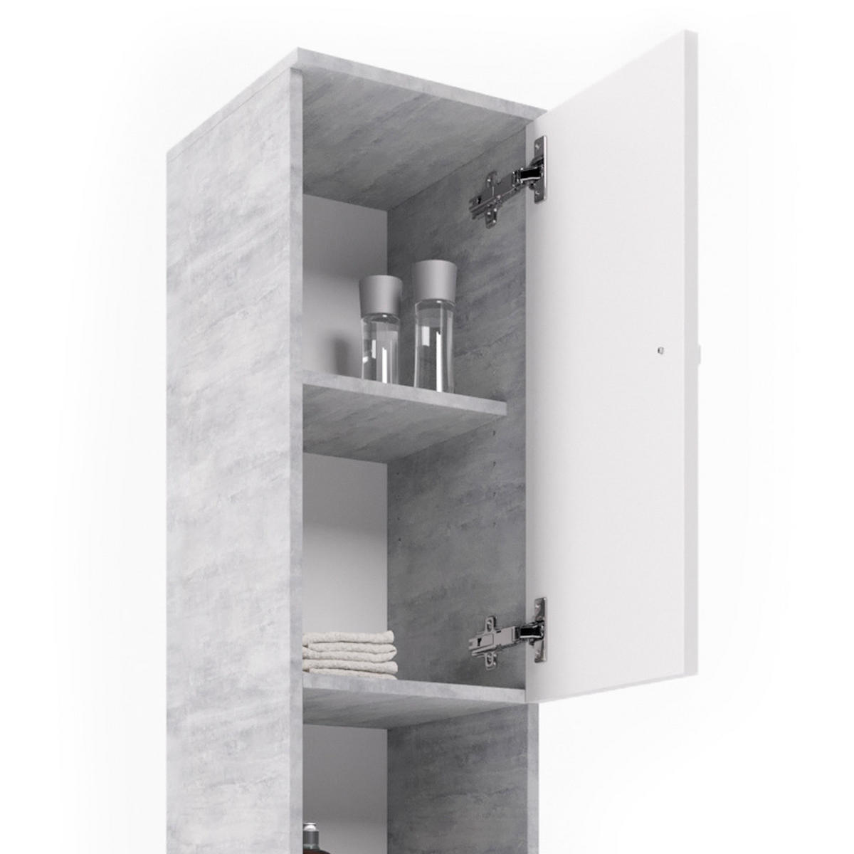 BADSCHRANK Fynn Beton 30 x 190 cm - Schieferfarben/Weiß, Holzwerkstoff (30/190/30cm) - Vicco