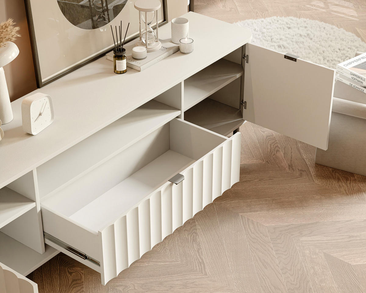 TV-LOWBOARD VITA stehend, 196 cm Alpinweiß - Weiß, Holzwerkstoff/Metall (196/57/40.5cm) - Idohome