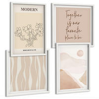 BILDER SET 4er Set - 50x50 cm & 40x60 cm Weißer Rahmen - Abstrakte Formen und Farben - Weiß, Kunststoff (50/50cm) - TULUP