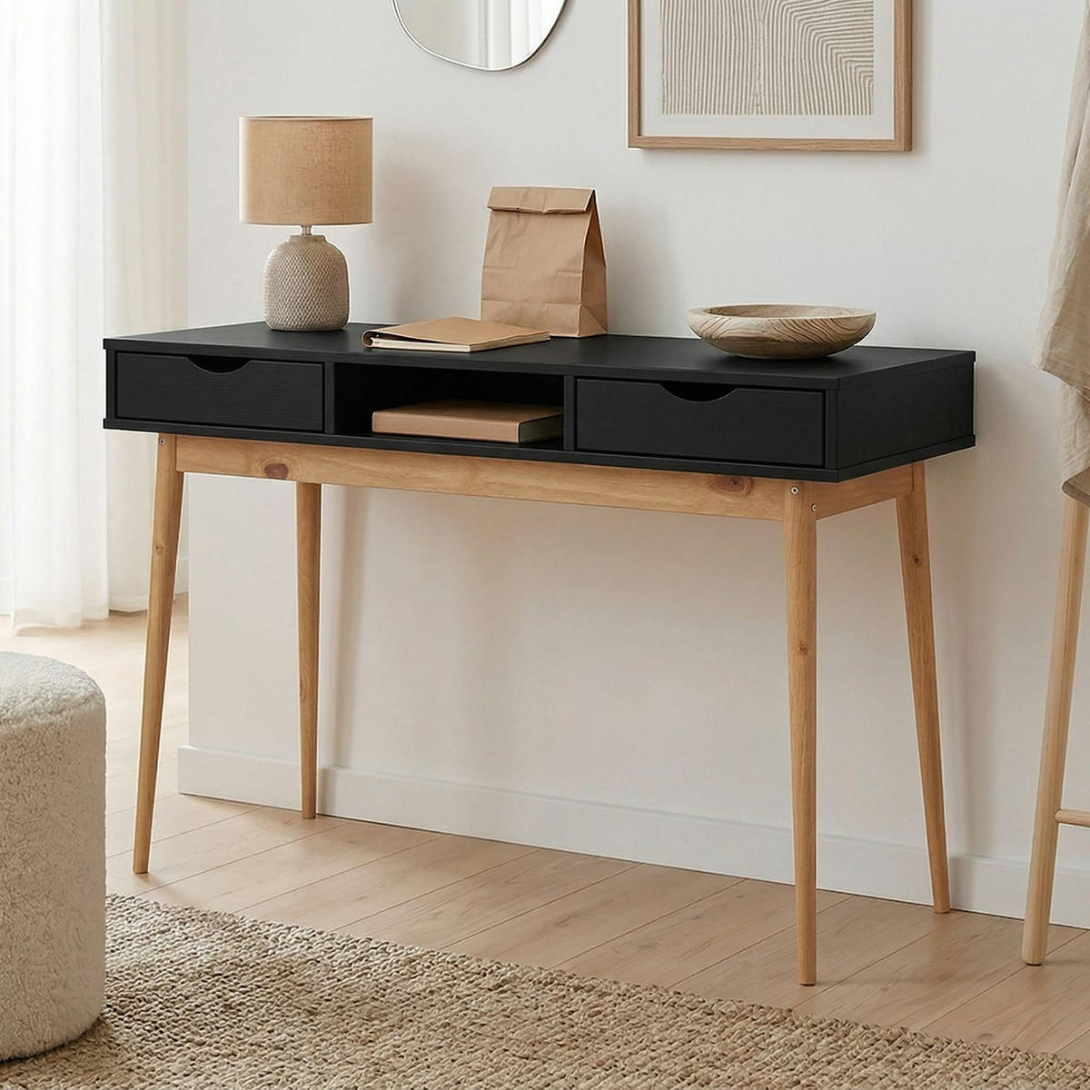 SCHREIBTISCH STEFAN schwarz/Eiche - Eichefarben/Schwarz, Holz (50/110/75cm) - IDIMEX