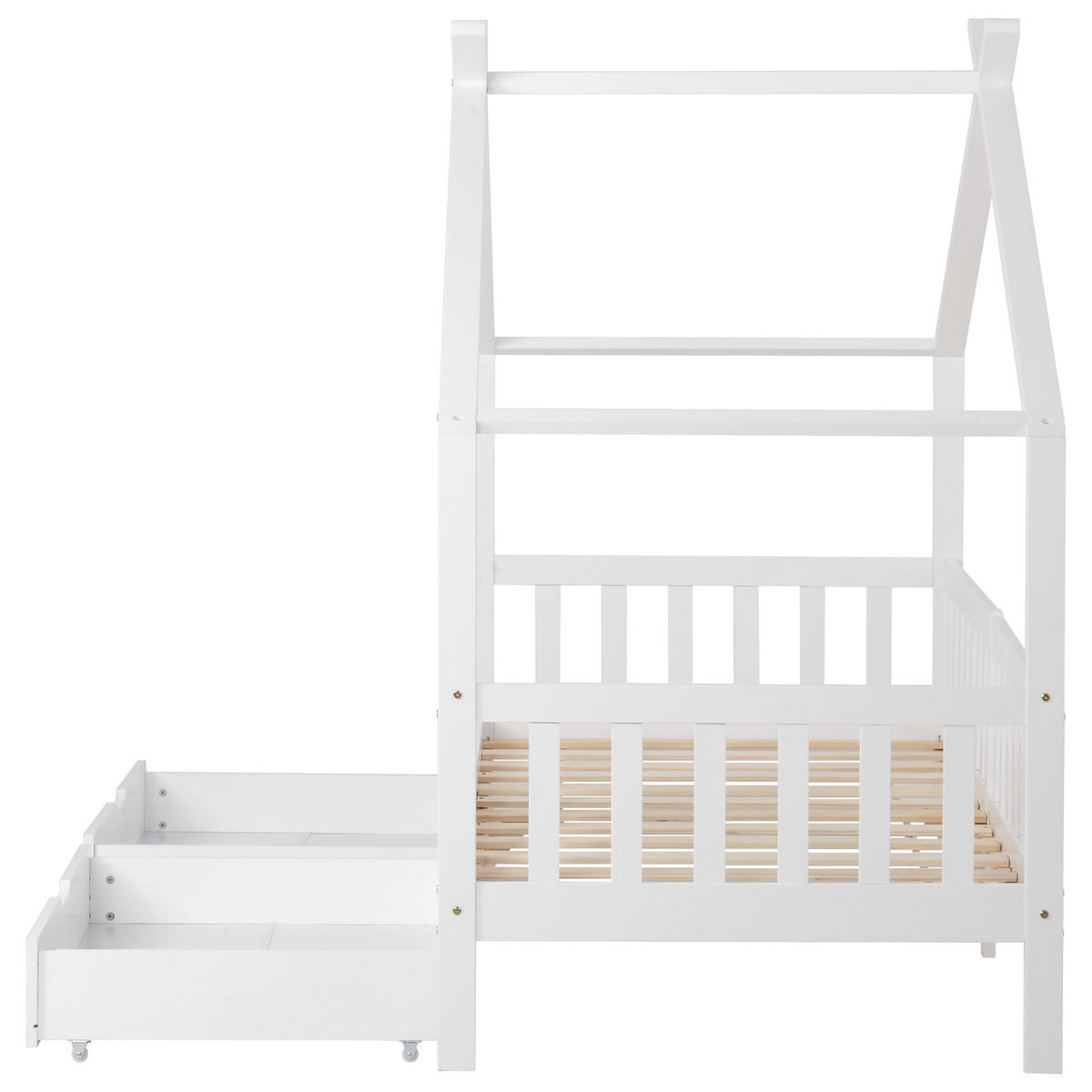 HAUSBETT Massivholz 200/90 cm Weiß - Weiß, Holz - Raumix