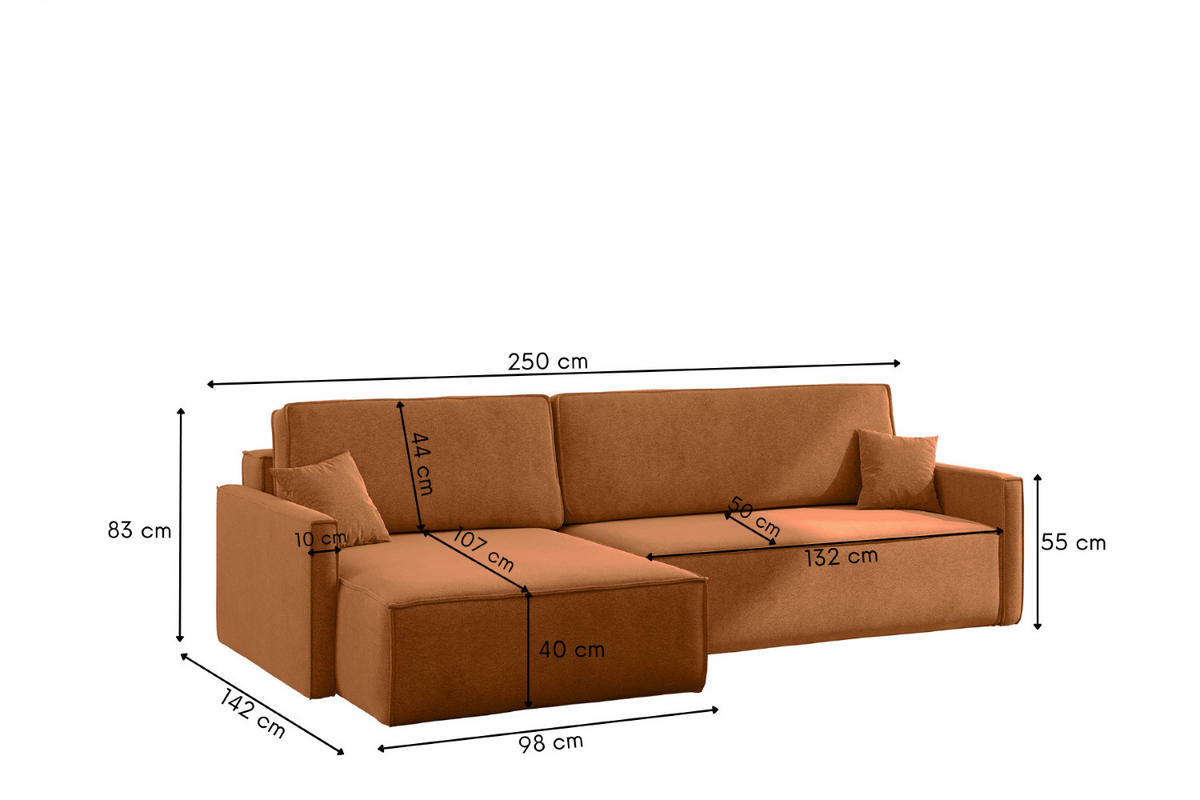 SCHLAFSOFA Carlos L-Form, Ecksofa Mit Bettkasten Und Schlaffunktion Stoff Salvador Links Braun - Braun, Holz/Textil (142/83/250cm) - Kaiser Möbel