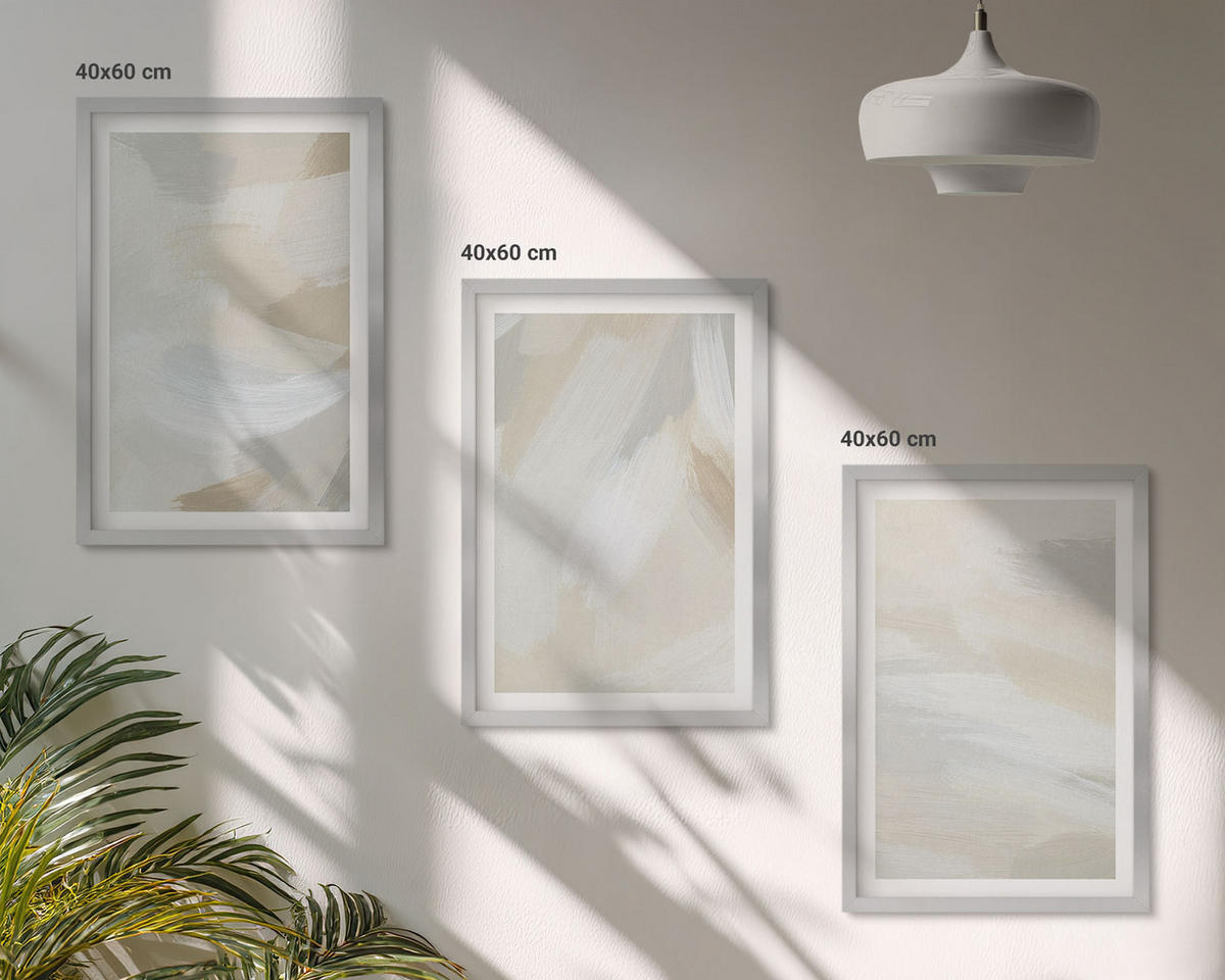 BILDER SET 3er Set - 40x60 cm Silberner Rahmen - Abstrakter Pinselhintergrund - Silberfarben, Kunststoff (40/60cm) - TULUP
