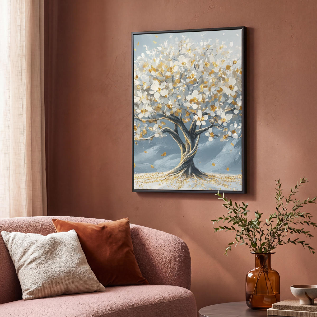 LEINWAND Bilder mit Rahmen - Baum - Winter - Baum des Lebens - Modern - Gold - 70x100 - Goldfarben, Textil (70/100cm) - MuchoWow