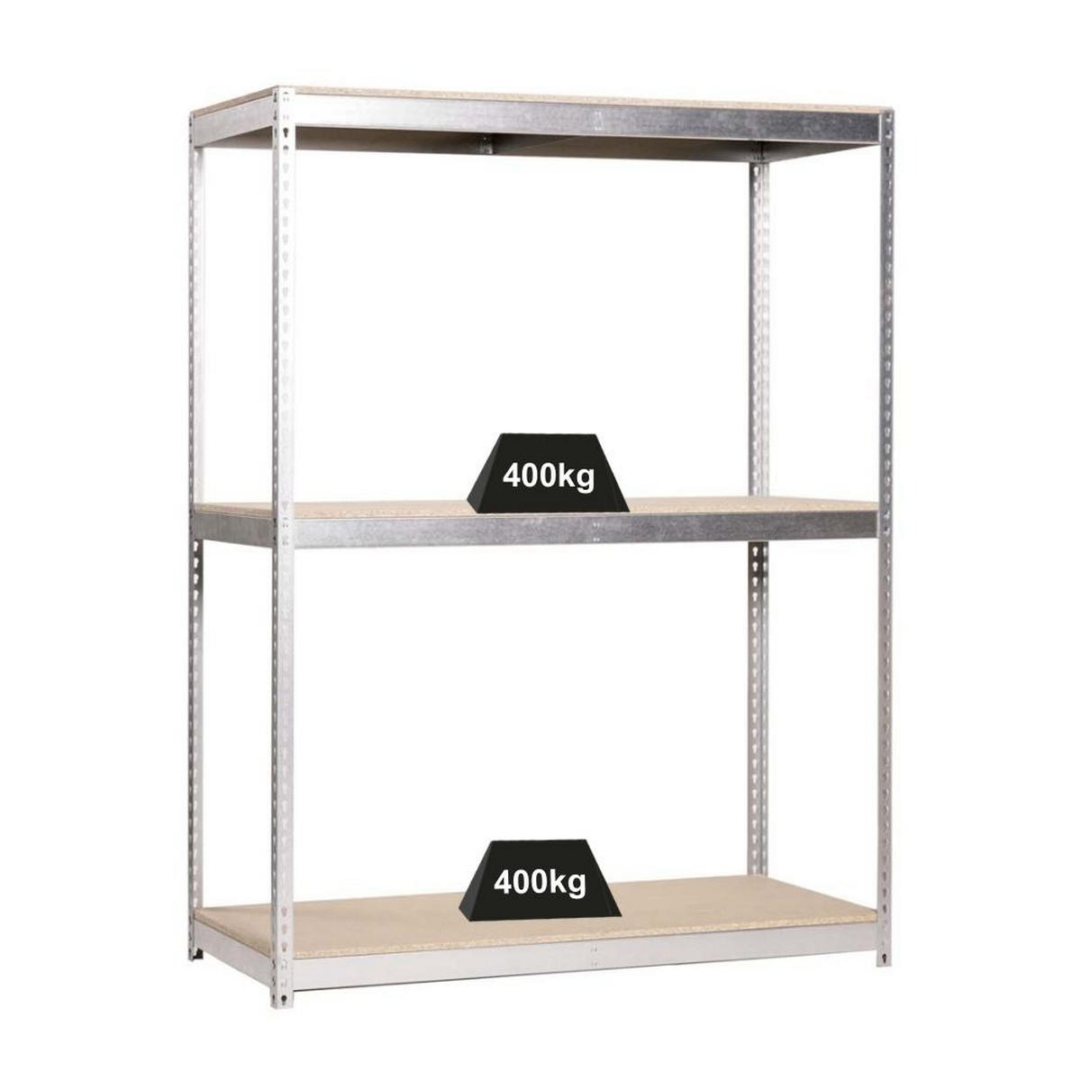 SCHWERLASTREGAL MID WOOD YETI THREE | HxBxT 150x120x60cm | Fachlast 400kg | Verzinkt - Silberfarben, Metall (120/150/60cm) - PROREGAL