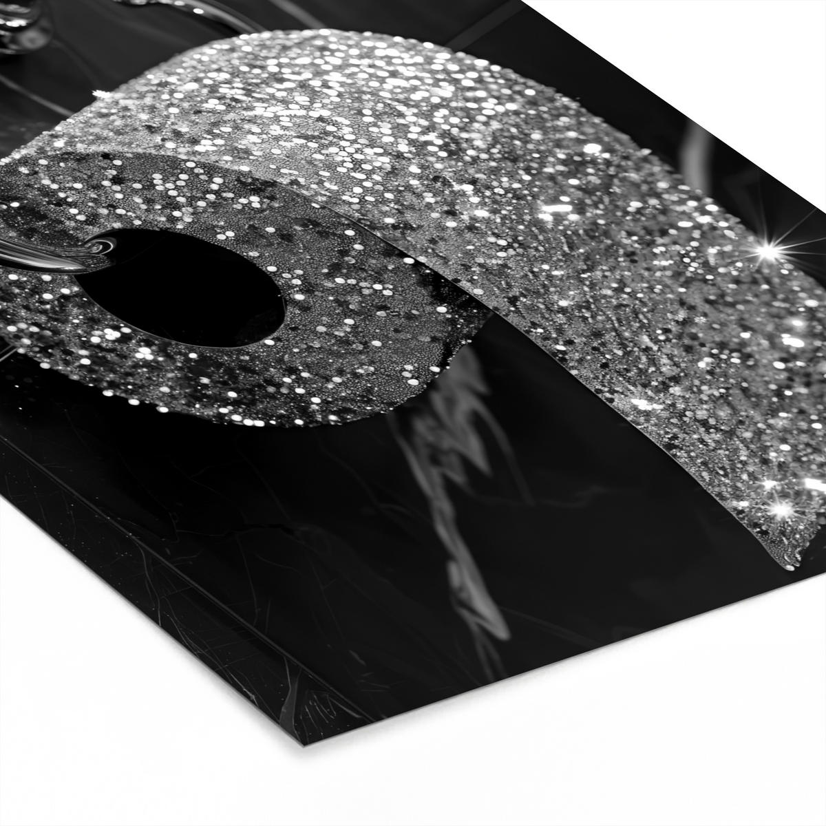 GERAHMTES BILD WC - Toilettenpapier - Schwarz und weiß - Glitter 30x40 cm - Silberfarben, Papier (30/40cm) - MuchoWow