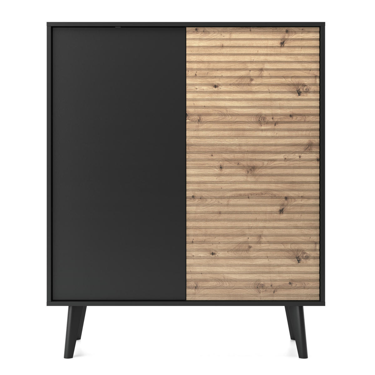 SIDEBOARD Saskatoon KD104 – Schwarz, Eiche Artisan - Schwarz/Eiche Artisan, Glas/Holzwerkstoff (104/83/39cm) - Komodee