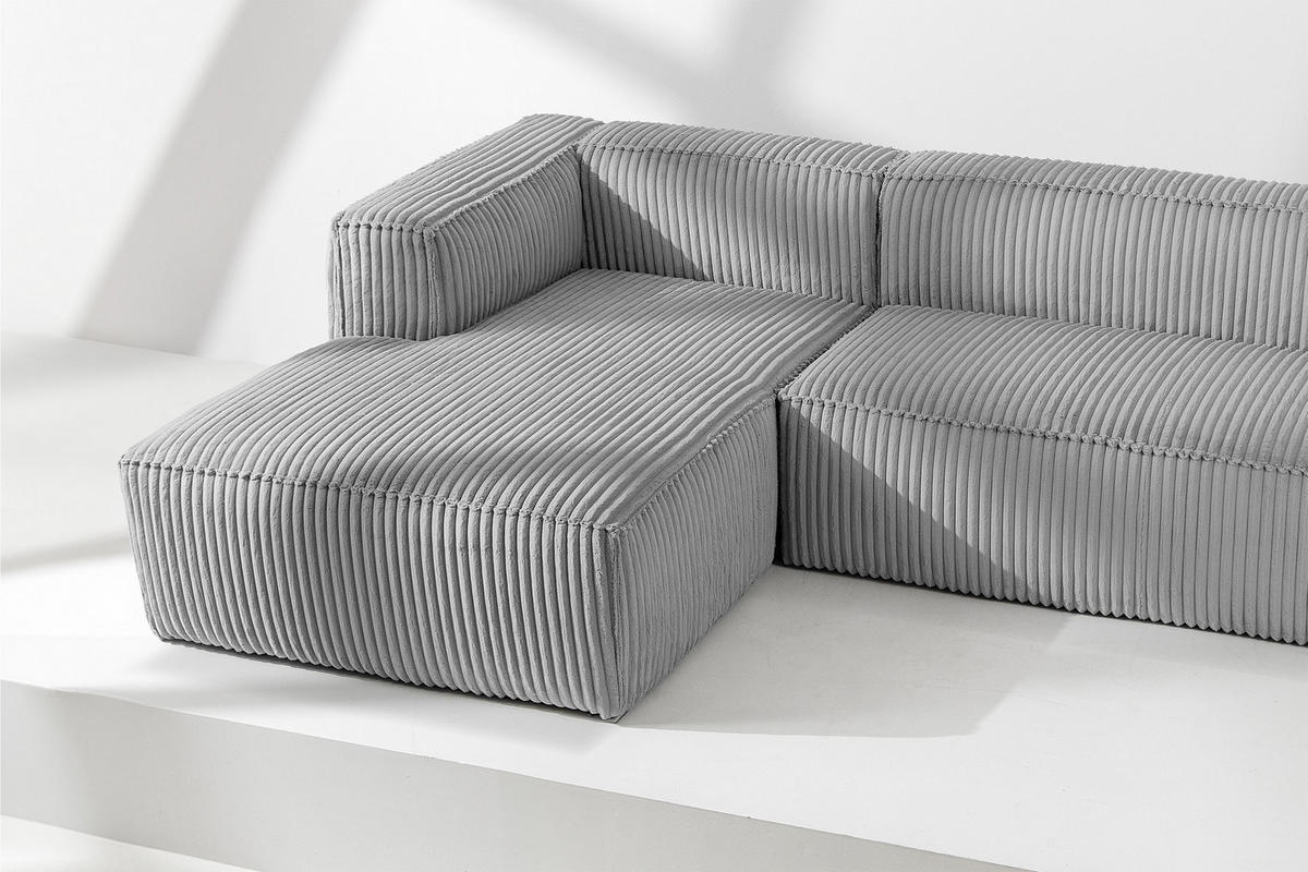 ECKSOFA-LINKS FEROX Modern, Cord-Stoff, hellgrau - Hellgrau, Textil (305/175cm) - KONSIMO®