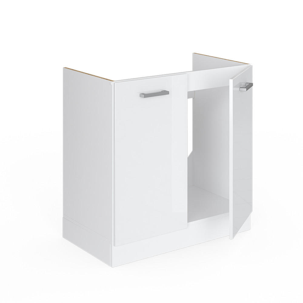 SPÜLENUNTERSCHRANK R-Line Weiß Hochglanz 80 cm ohne AP - Weiß Hochglanz/Weiß, Holzwerkstoff (80/81.6/46cm) - Vicco