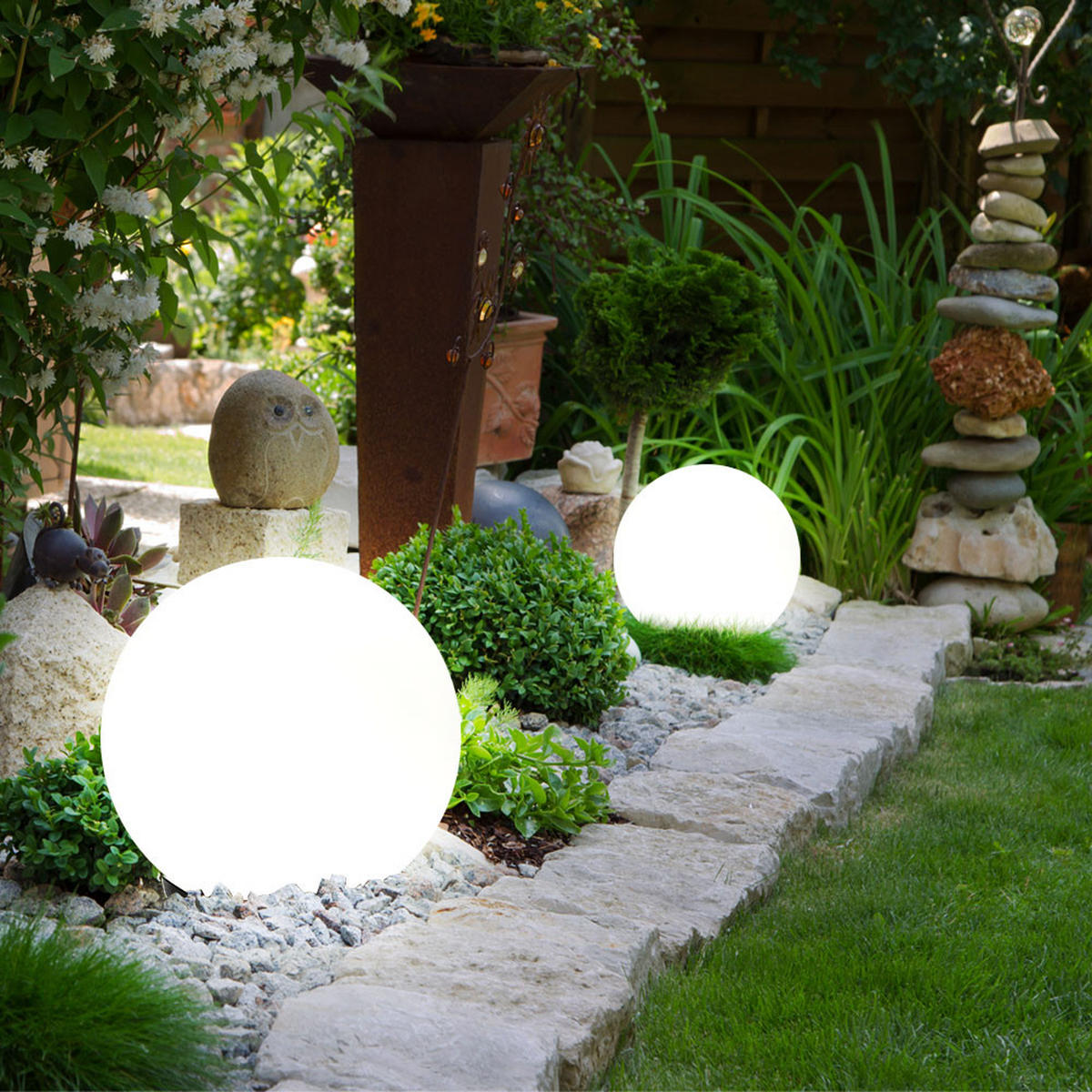 LED AUSSENLEUCHTE Solar Kugel Weiß - Weiß, Kunststoff (15/15/43cm)