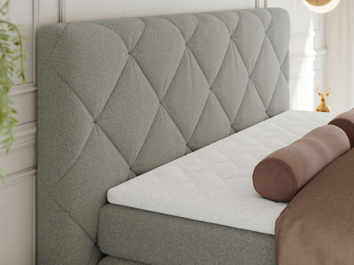 BOXBETT RITA 140/200 - Hellgrau Boucle - H3 - Hellgrau, Holz/Textil (140/200cm)