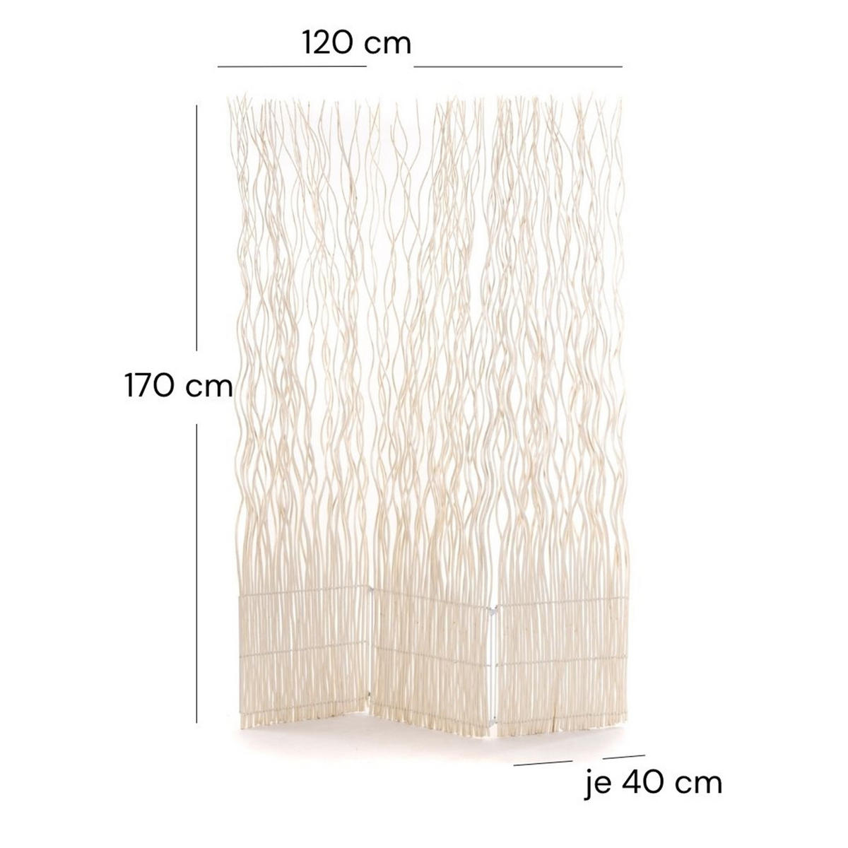 PARAVENT Wave 3 Weidenzweige geblichen - Beige, Naturmaterialien (120/170/6cm) - DESIGN DELIGHTS