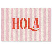 FUSSMATTE Hola - Zitat - Streifen - Pastell - Rosa - Rot - Weiß Schmutzfangmatte 60x40 cm - Rosa, Kunststoff (60/0.4cm) - MuchoWow