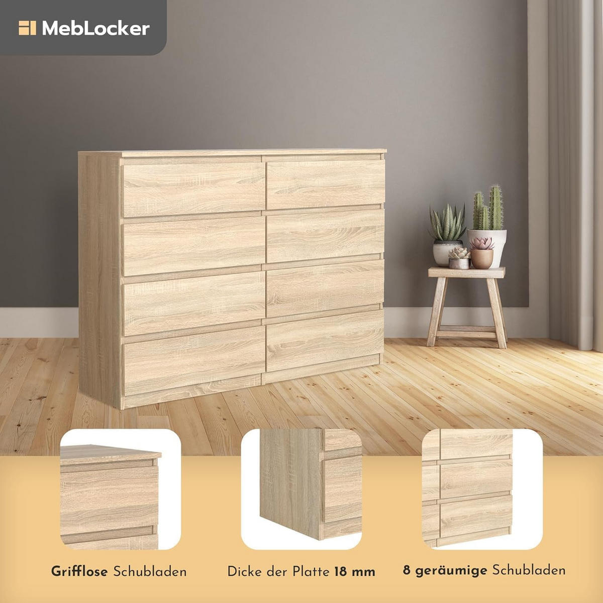 KOMMODE mit Schubladen SonomaEiche 120x101,5x39 cm - Sonoma Eiche, Holzwerkstoff (120/101/39cm) - MebLocker