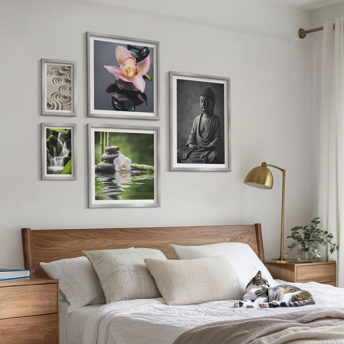 BILDER SET 5er Set - 50x50 cm & 20x30 cm & 40x60 cm Silberner Rahmen - Red Accents London - Silberfarben, Kunststoff (40/60cm) - TULUP