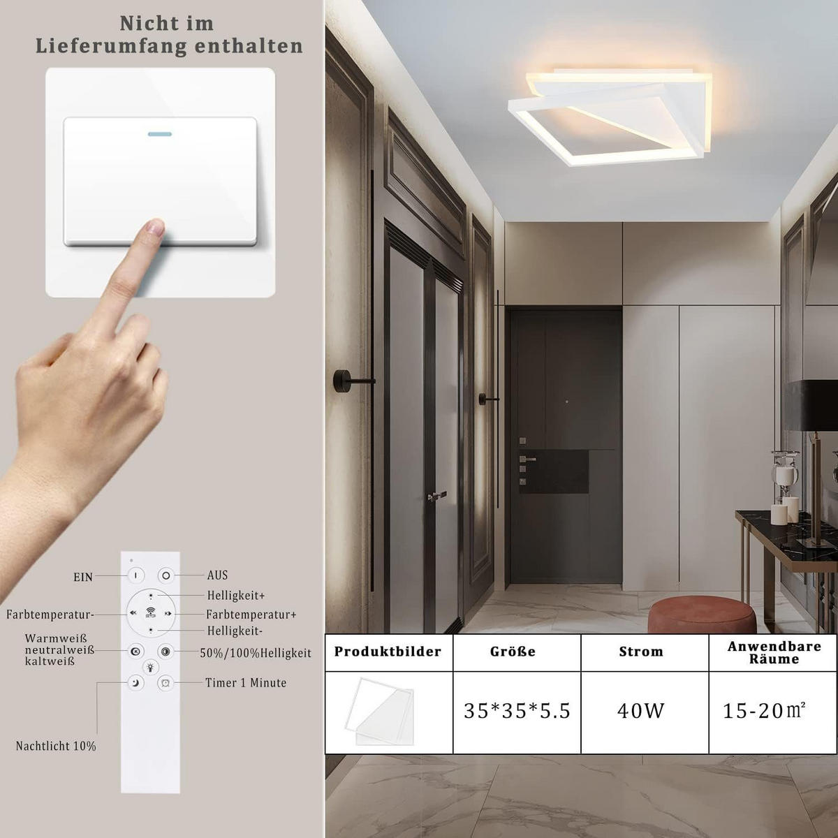 LED-DECKENLEUCHTE Alexander 35/35/5.5 cm - Weiß, Metall (35/35/5.5cm) - Nettlife