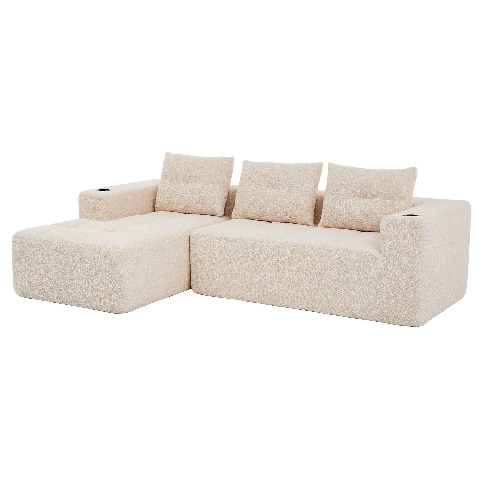 ECKSOFA 258 cm mit Becherhaltern, tiefer Sitzfläche und Polyesterbezug, Beige - Beige, Textil (258/163cm) - Redom