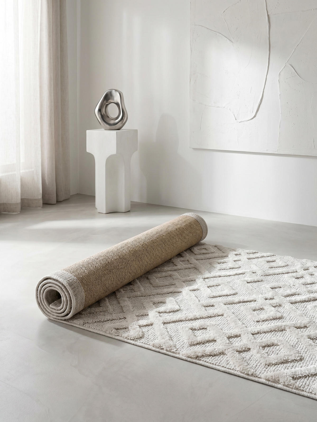 TEPPICH Hochflor EISACK in Creme, geometrisch, 80 x 250 cm - Beige, Textil (80/250cm) - KADIMA DESIGN