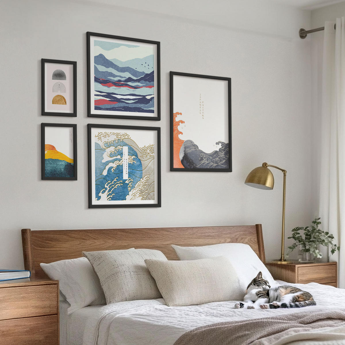 BILDER SET 5er Set - 50x50 cm & 20x30 cm & 40x60 cm Schwarzer Rahmen - Stilvolle moderne Blumen - Schwarz, Kunststoff (40/60cm) - TULUP