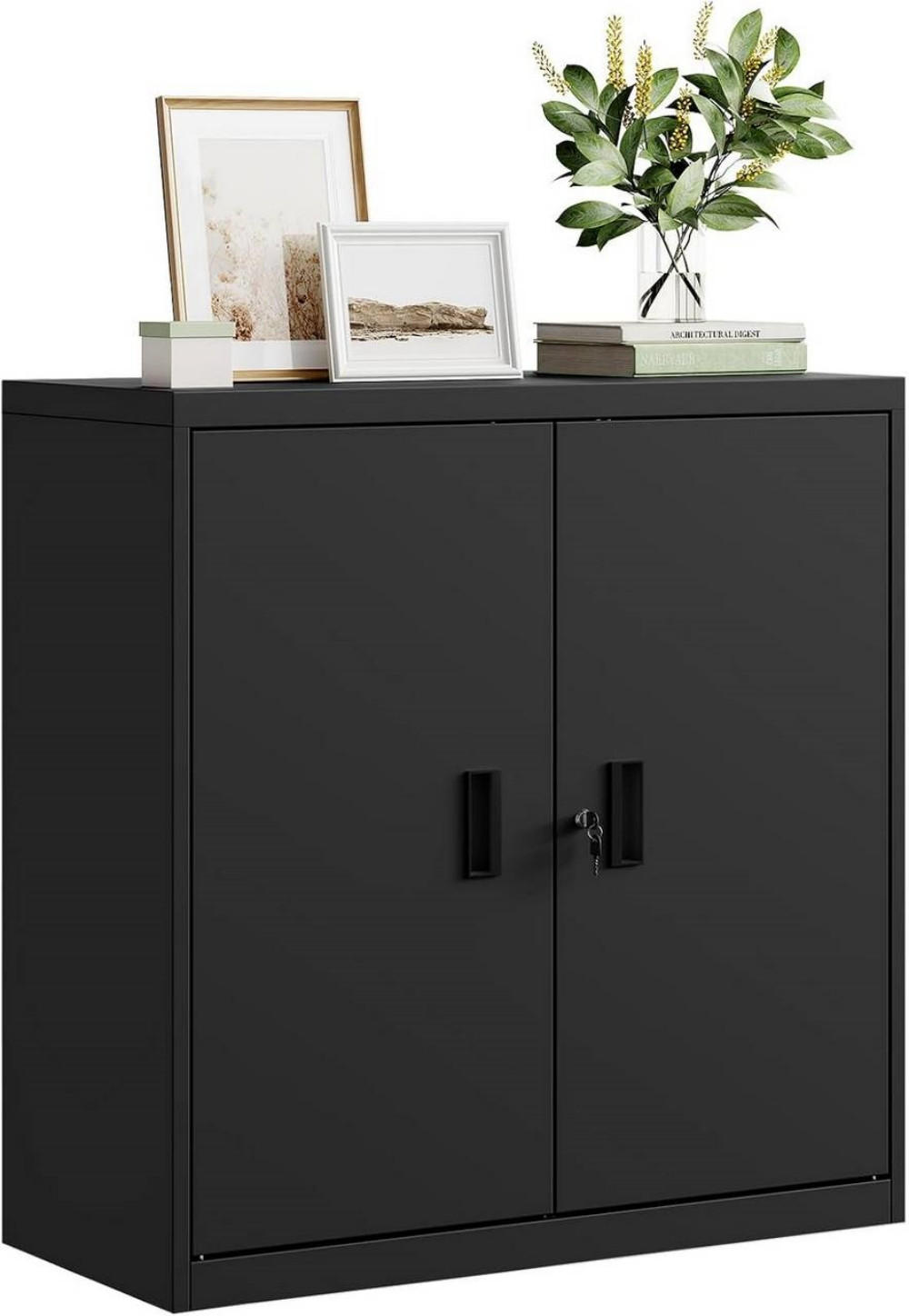 AKTENSCHRANK abschließbar, 90x92x40cm, Metall, Schwarz - Schwarz, Metall (90/92.5/40cm) - Woltu