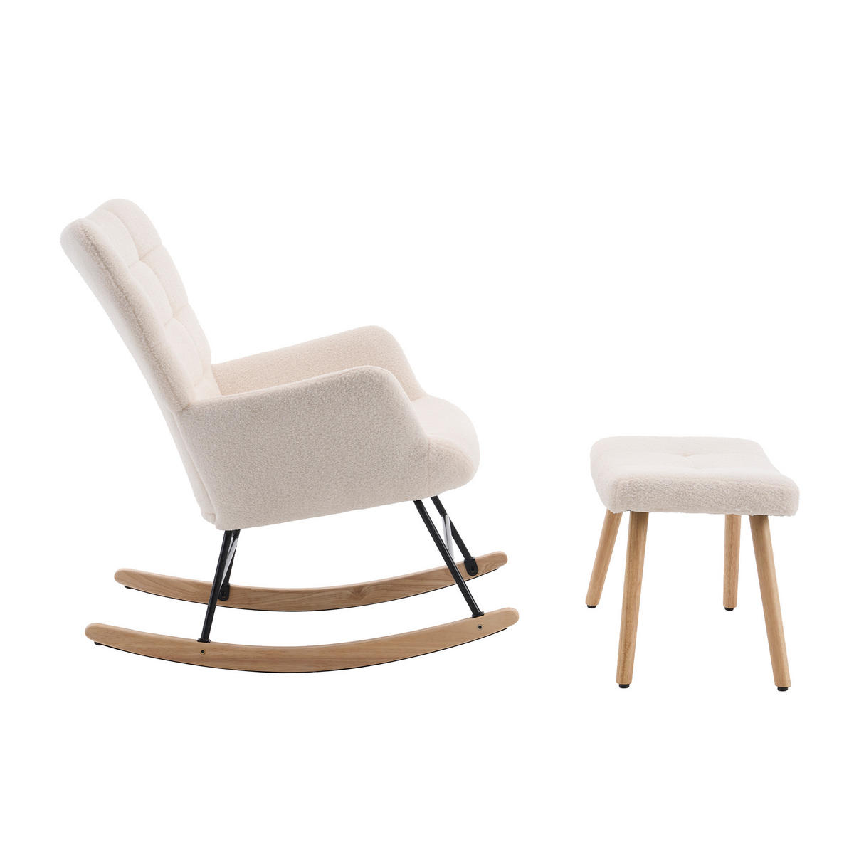 SCHAUKELSTUHL wohnzimmer mit hocker und verdicktem Sitzkissen ,Bodenschutzleiste, beige - Beige, Holzwerkstoff/Textil (68/91/88cm) - STILVORA