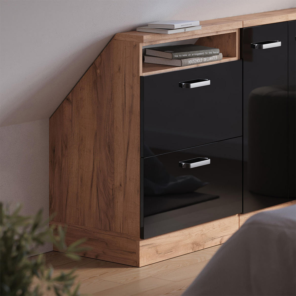 Honigeiche/Schwarz Hochglanz, Holzwerkstoff (60/81.6/46cm) - Vicco