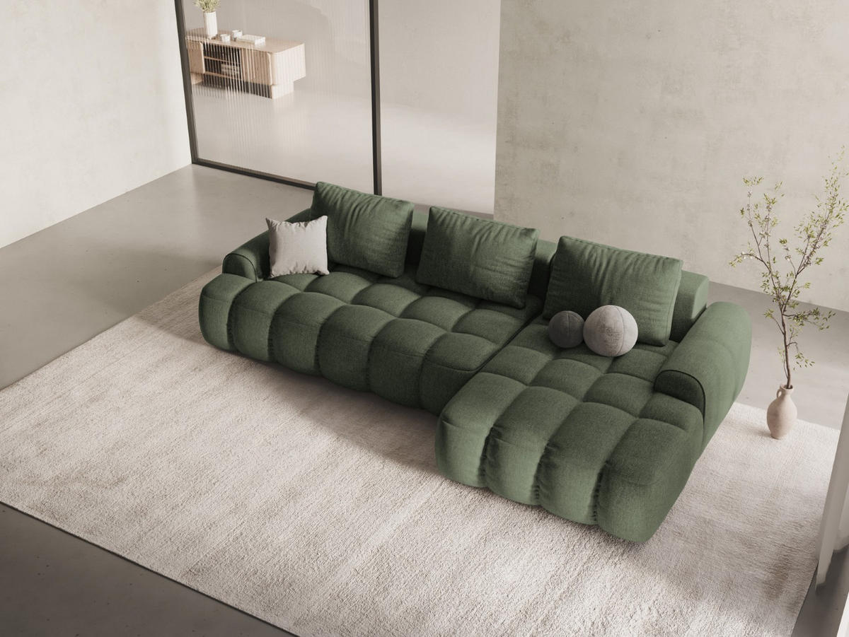 AUSKLAPPBARES-ECKSOFA rechts mit Container Linz aus strukturiertem Stoff dunkles olivgrün 3 Sitzplätze - Dunkelgrün, Textil (142/275cm) - Cosmopolitan Design