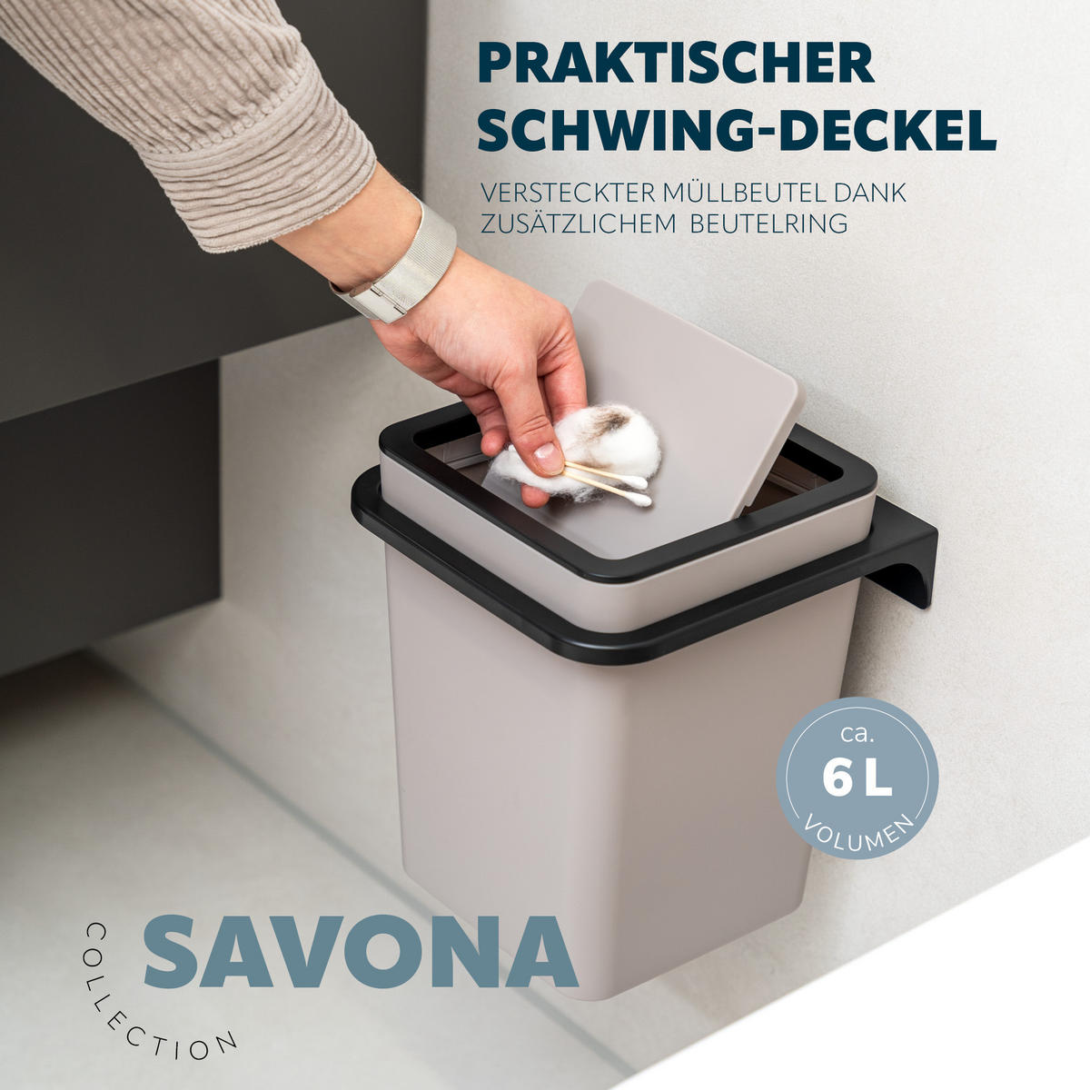 KOSMETIKEIMER SAVONA 5 Liter, beige - Taupe, Kunststoff (18/25/18cm) - bremermann