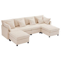 WOHNLANDSCHAFT DE-33357 U-/L-Form mit 2 Hockern und 6 Kissen Beige - Beige, Metall (278/81/161cm) - ComfortXL