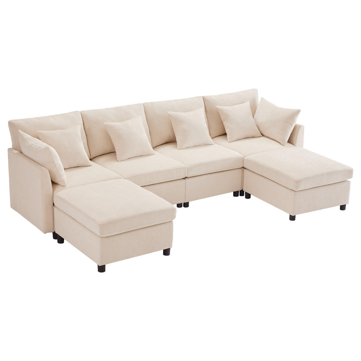WOHNLANDSCHAFT 278/161/81 cm Beige mit 2 Fußhocker - Beige, Textil (278/81/161cm) - Oxeza